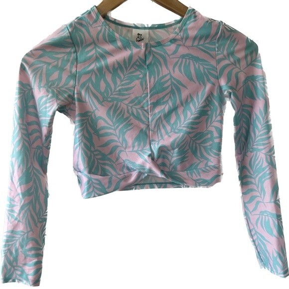 Art Class Girls Long Sleeve Crop Rash Guard Like Swimsuit Top Beachy Surf L - Picture 1 of 6